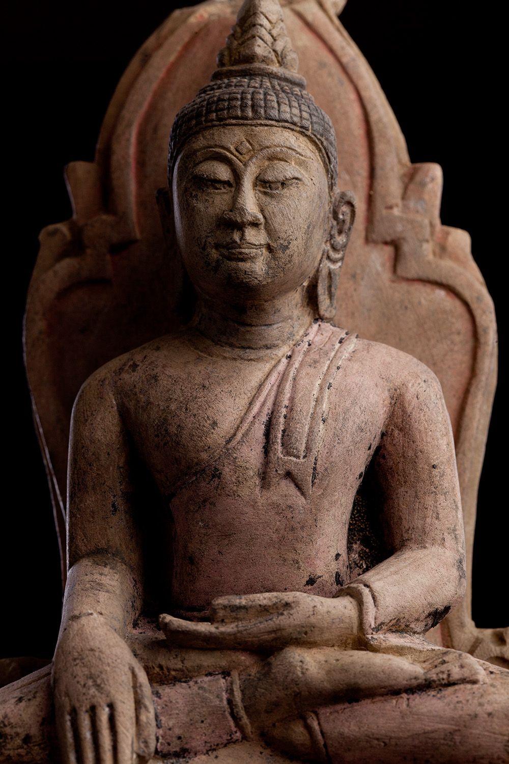 15thC Northern Thai stucco Buddha from a high-level Buddhist temple complex. Based on the superb condition of this delicate material it is likely from an inside part of a temple complex or from a protected interior courtyard. Very fine quality-