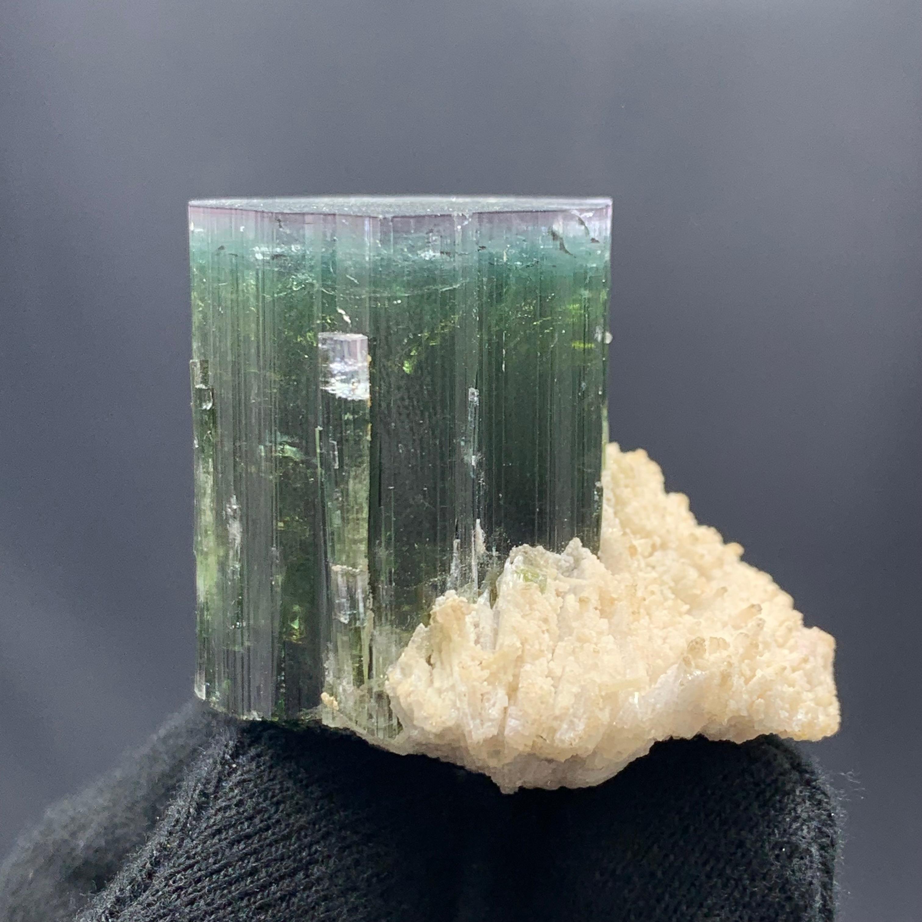 86.97 Gram Pink Cap Green Tourmaline Specimen From Kunar, Afghanistan 

Weight: 86.97 Gram 
Dimension: 4.2 x 4.6 x 3.6 Cm
Origin: Kunar, Afghanistan 

Tourmaline is a crystalline silicate mineral group in which boron is compounded with elements such