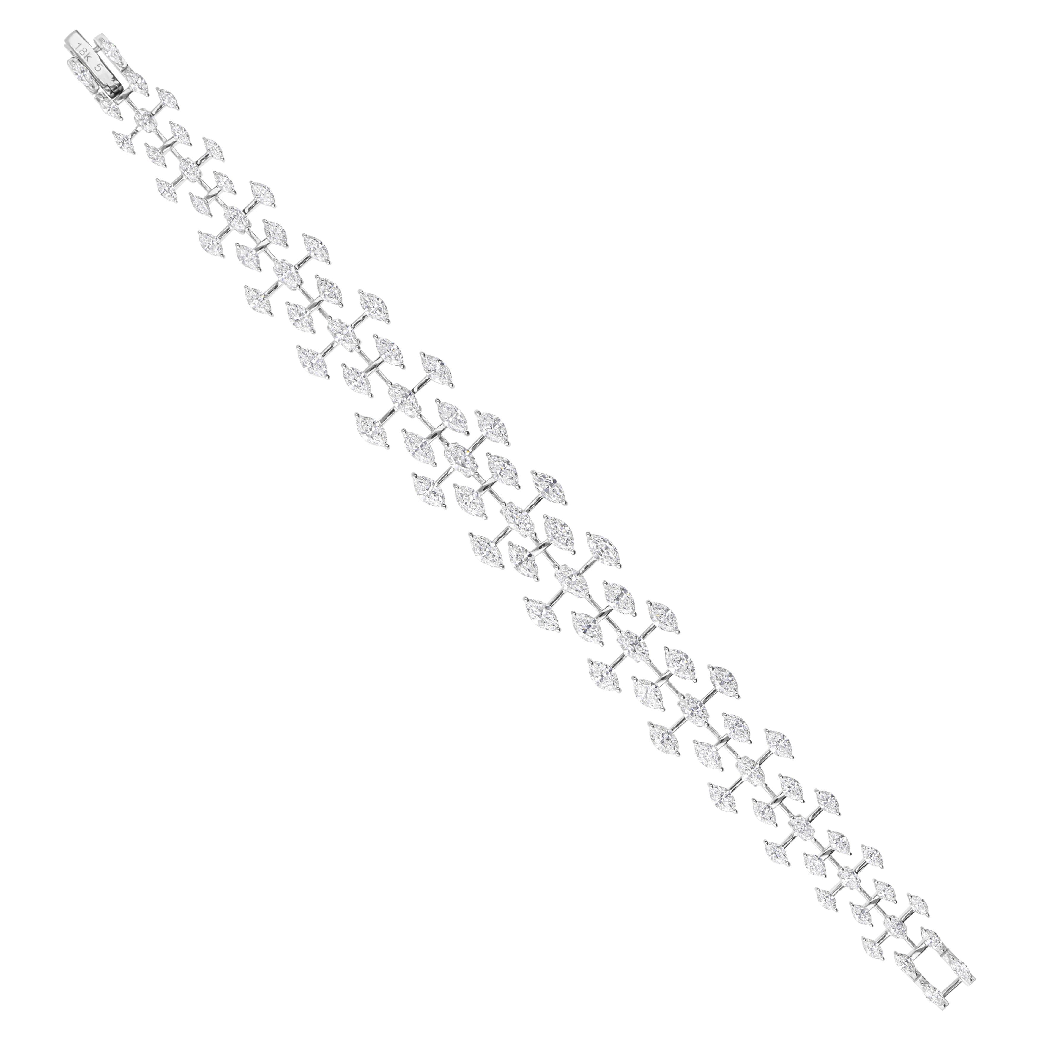 8,69Ct SI/HI Marquise Statement Diamond Bracelet Oro bianco 14K Certificato SGL