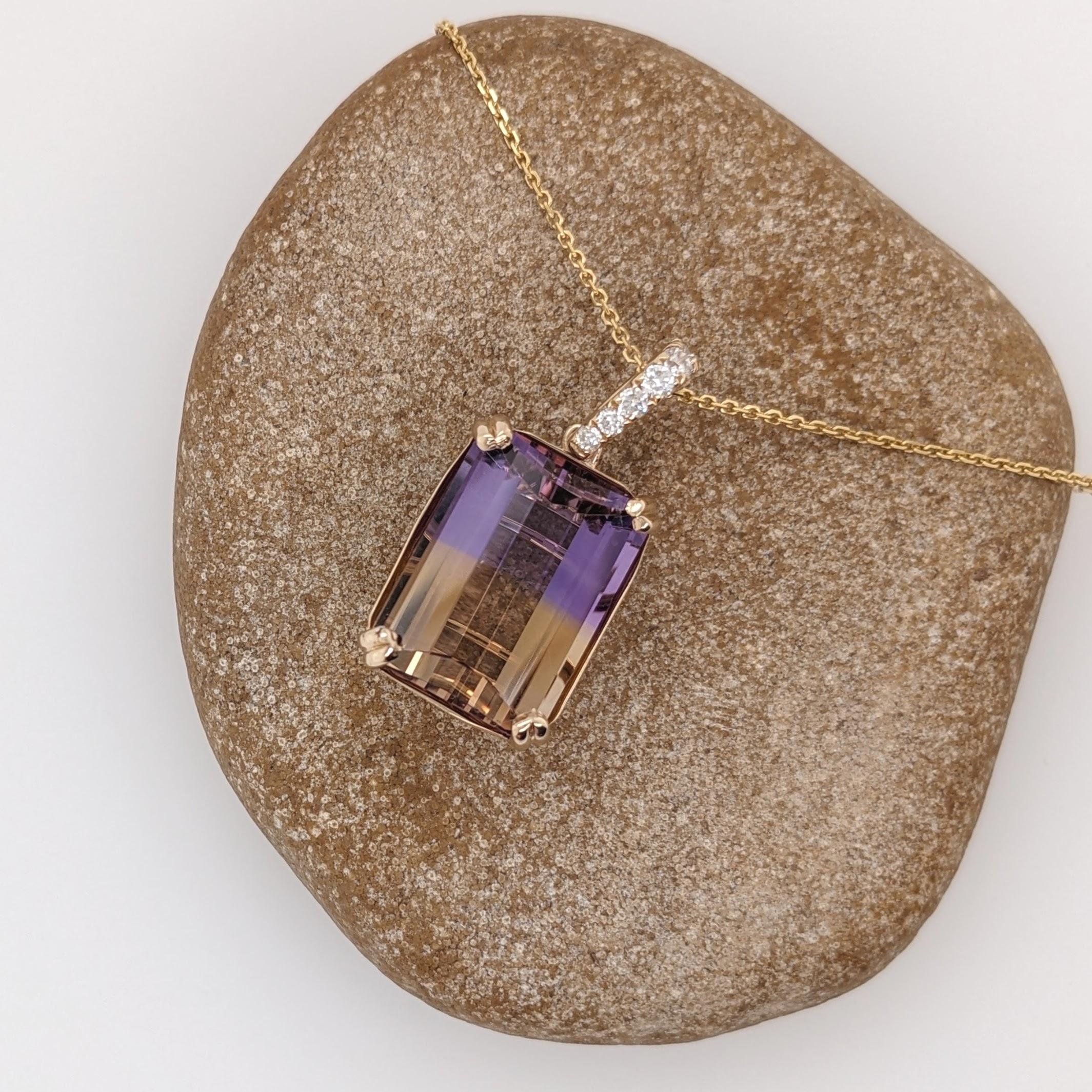 8.6ct Ametrine Pendant w Diamond Bail in Solid 14K Yellow Gold Barrel Cut 16x12 In New Condition For Sale In Columbus, OH