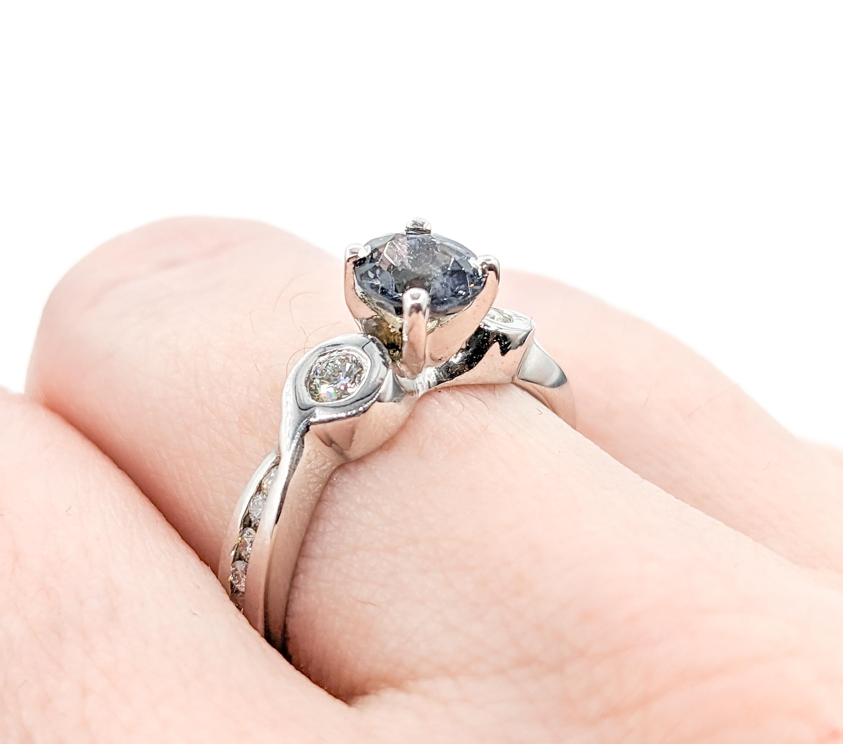 Round Cut .86ct Grey Spinel & Diamonds Ring In White Gold For Sale