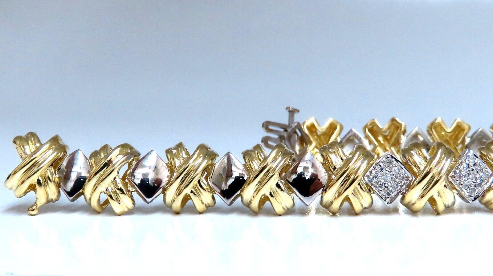 Round Cut .86ct Natural Diamonds Bracelet 14kt Gold X Link For Sale