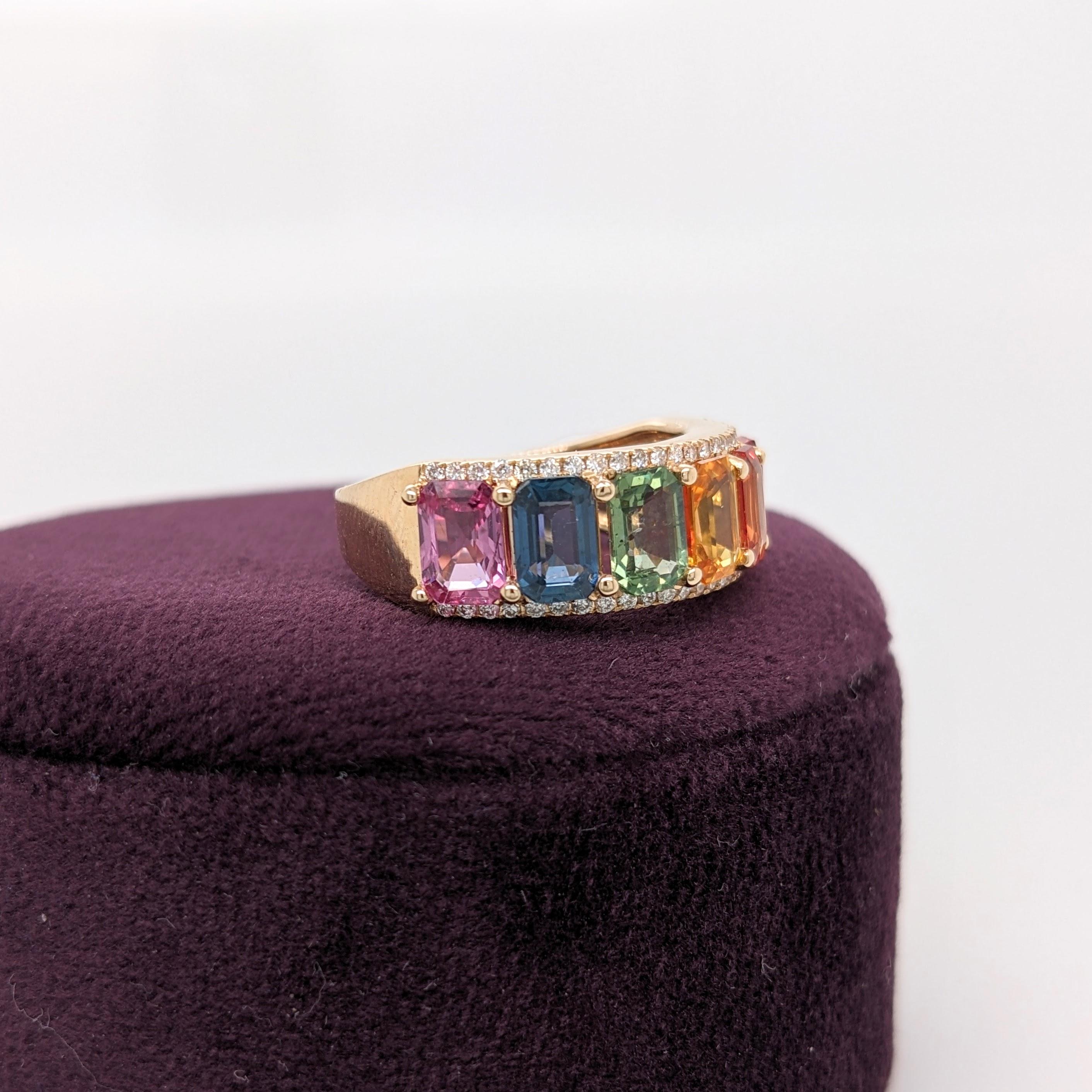8.6ct Rainbow Sapphire w Diamond Accents in Solid 14k Gold Emerald Cut 5x4mm For Sale 5