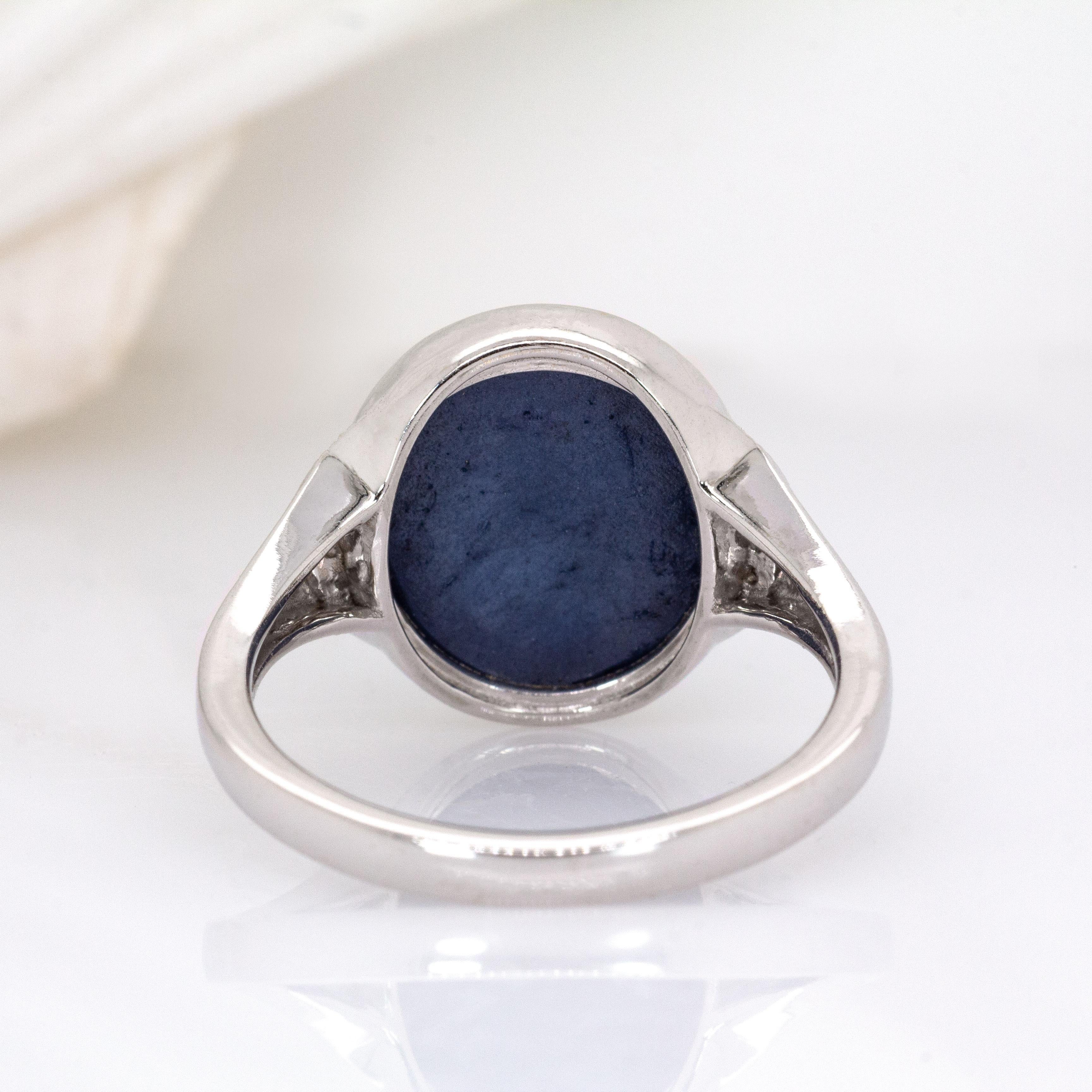 Donna Anello con zaffiro a stella da 8,6 carati e diamanti naturali: Oro bianco massiccio 14K, 13x11mm in vendita