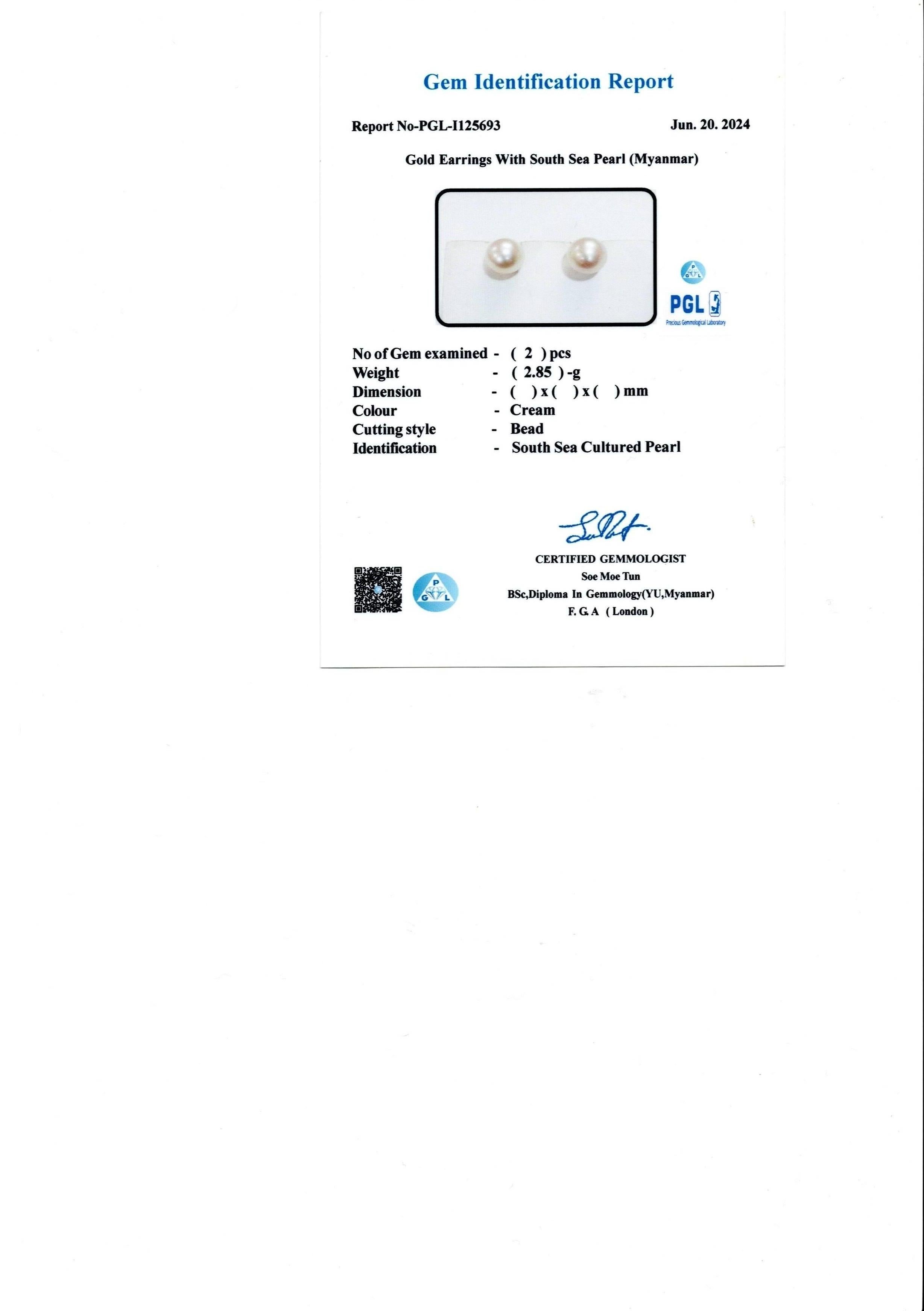 8.6mm Silvery White South Sea Pearl Earring with Natural Diamonds enhance For Sale 2