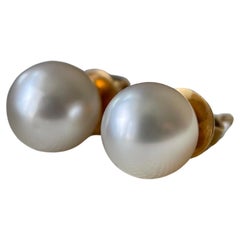 8.6mm Silvery White South Sea Pearl Earring with Natural Diamonds enhance