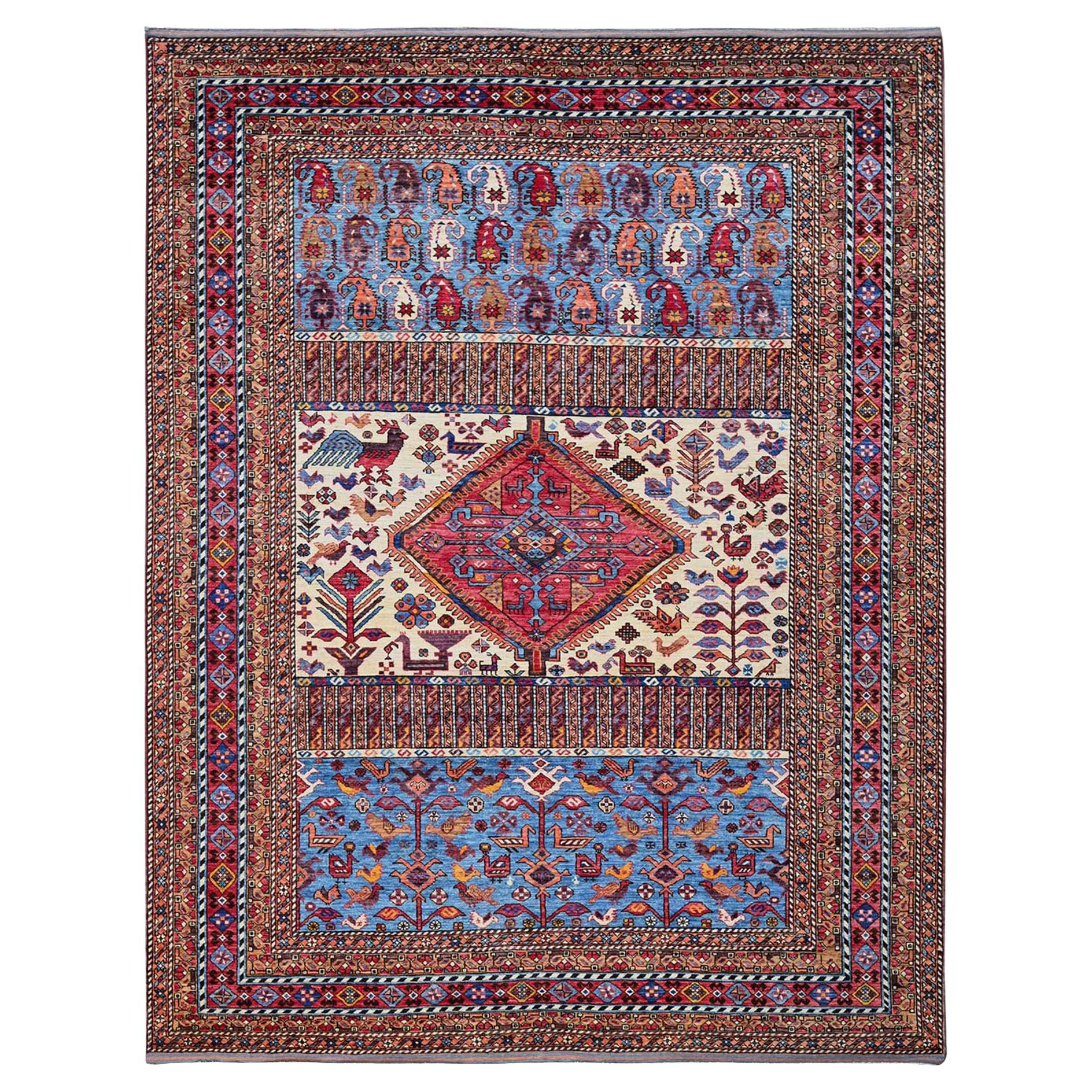 8'6"x10'8" Ivory Hand Knotted Afghan Ersari with Turkish Knot Wool Oriental Rug For Sale