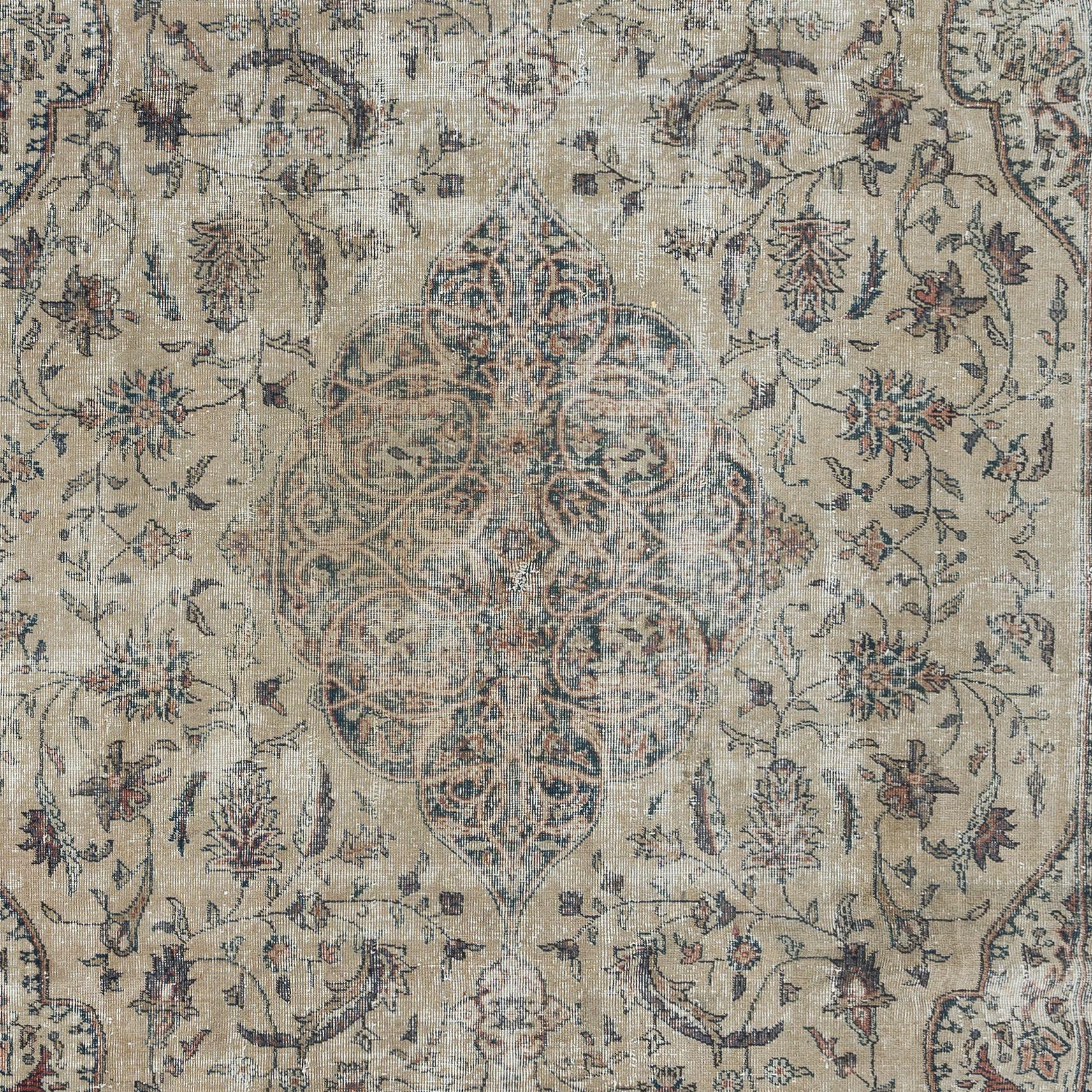 Hand-Knotted 8.6x11 Ft Mid-Century Handmade Anatolian Oushak Large Area Rug in Beige For Sale