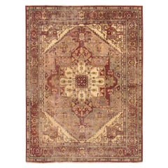8'6 "x11'3" Blush Red Antique Agra Heriz Medallion Design Tappeto in lana annodato a mano