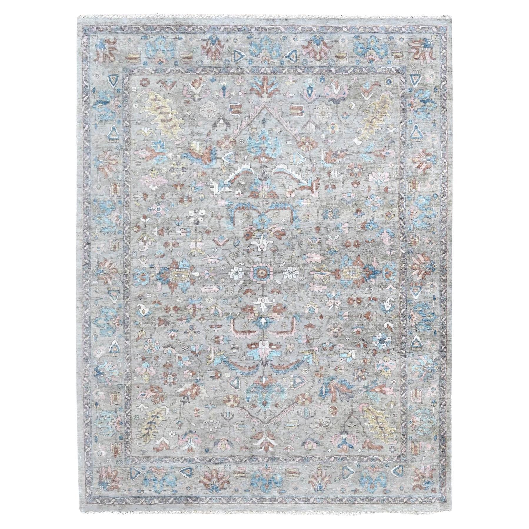 8'6"x11'3" Brown Antiqued Tabriz with All Over Design Hand Knotted Pure Wool Rug