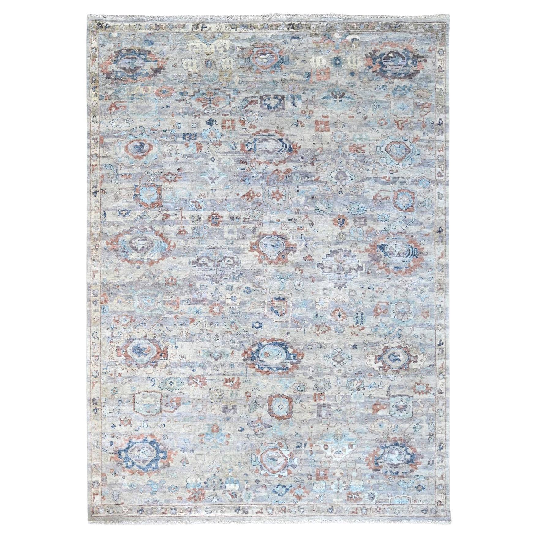 8'6"x11'3" Misty Gray Abrash Persischer handgeknüpfter Teppich aus reiner Wolle mit Blattmuster im Angebot