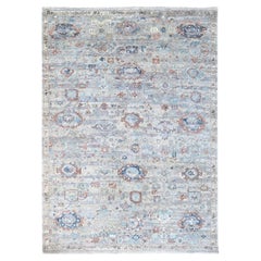 8'6"x11'3" Misty Gray Abrash Persian with Leaf Design Pure Wool Hand Knotted Rug