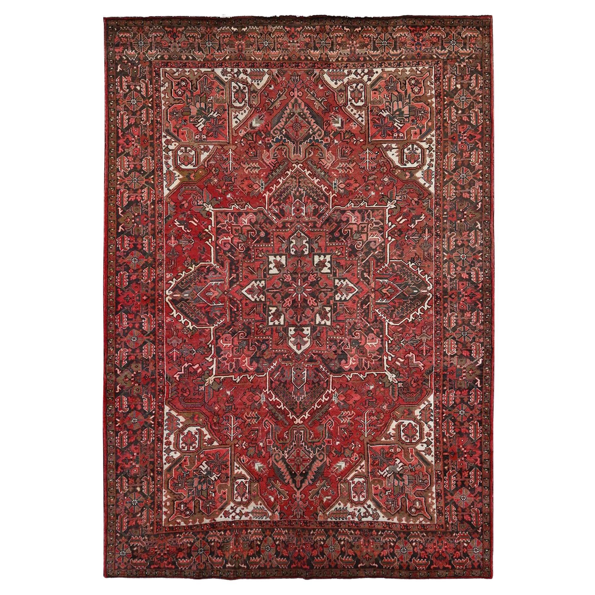 8'6'x11'4" Cherry Red Vintage Persian Heriz Hand Knotsted Pure Wool Oriental Rug