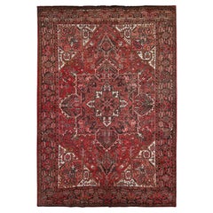 8'6'x11'4" Cherry Red Vintage Persian Heriz Hand Knotted Pure Wool Oriental Rug