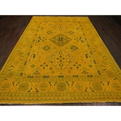 8'6"x11'4" Golden Yellow Overdyed Kazak Geometric Design Hand Knotted Wool Rug