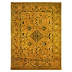 8
6"x11
4" Golden Yellow Overdyed Kazak Geometric Design Hand Knotted Wool Rug