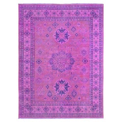 8'6 "x11'4" Tapis en laine surteint rose Kazak Tribal Medallion Design noué à la main