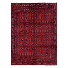 8'6"x11'4" Red Afghan Andkhoy with Geometric Motif Hand Knotted Pure Wool Rug