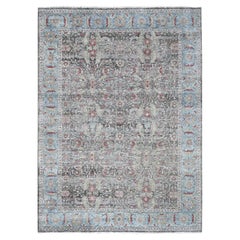 8'6"x11'5" Charcoal Black Abrash Persian Design Wool Zero Pile Hand Knotted Rug
