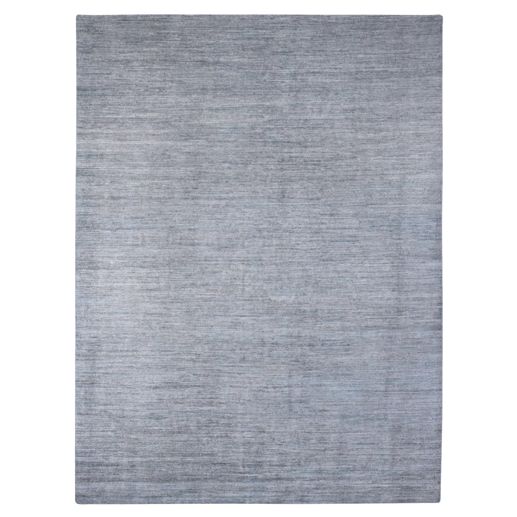 8'6"x11'5" Gray Hand Knotted Solid Pattern Hand Spun Ghazni Wool Oriental Rug