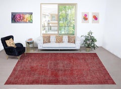 8.6x11.6 Ft Red Overdyed Wool Rug. Vintage Turkish Handmade Area Rug for Bedroom