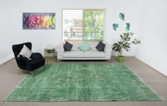 8.6x11.7 Ft Hand-Made Floor Rug from Turkey. Green Color Over-Dyed Carpet