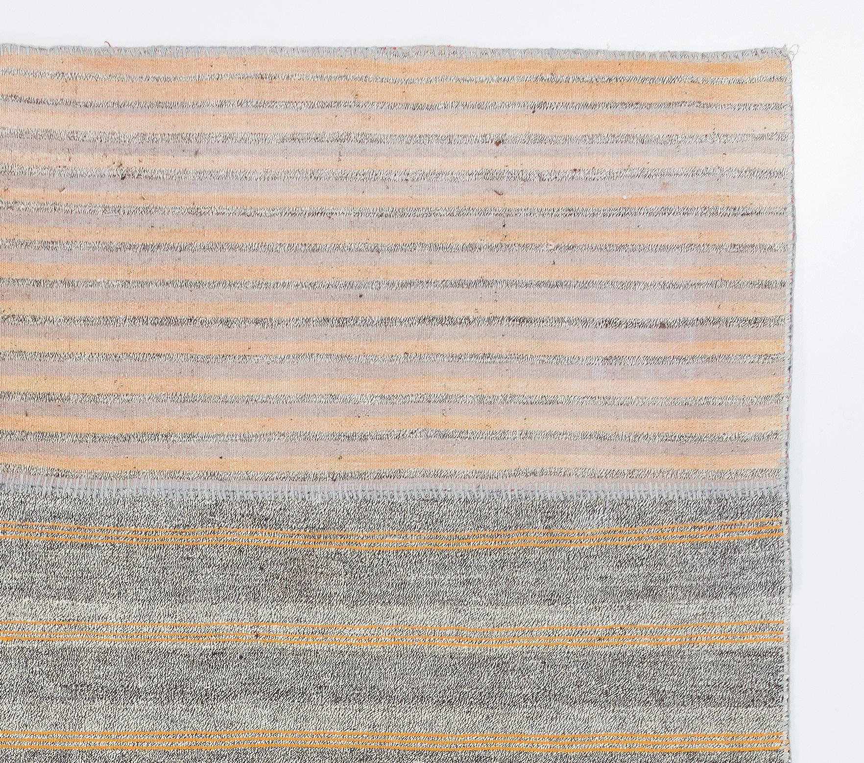 Turkish 8.6x11.7 Ft Vintage Kilim Rug, Flat-Weave Floor Covering. Gray, Orange, White  For Sale