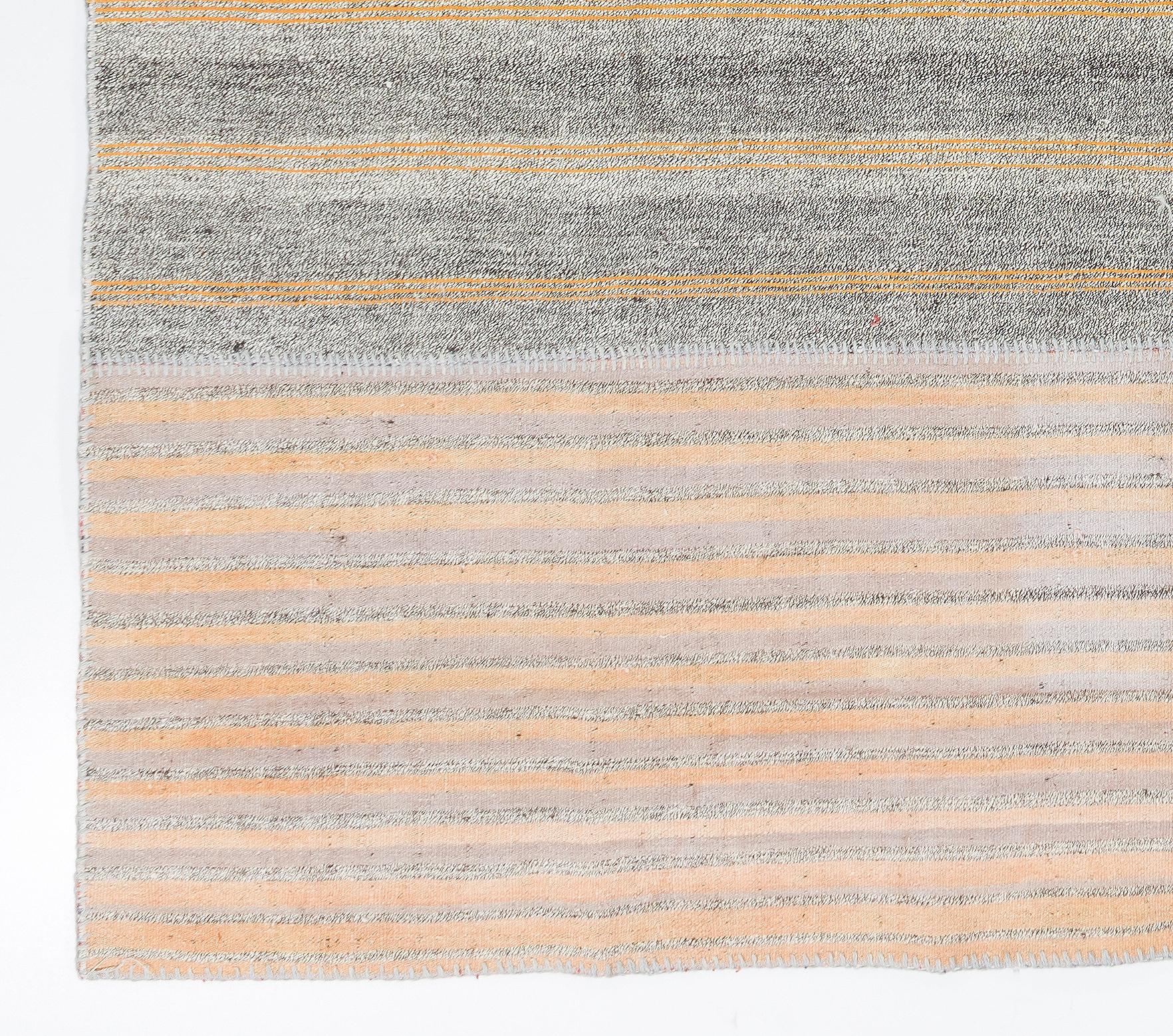 Hand-Woven 8.6x11.7 Ft Vintage Kilim Rug, Flat-Weave Floor Covering. Gray, Orange, White  For Sale