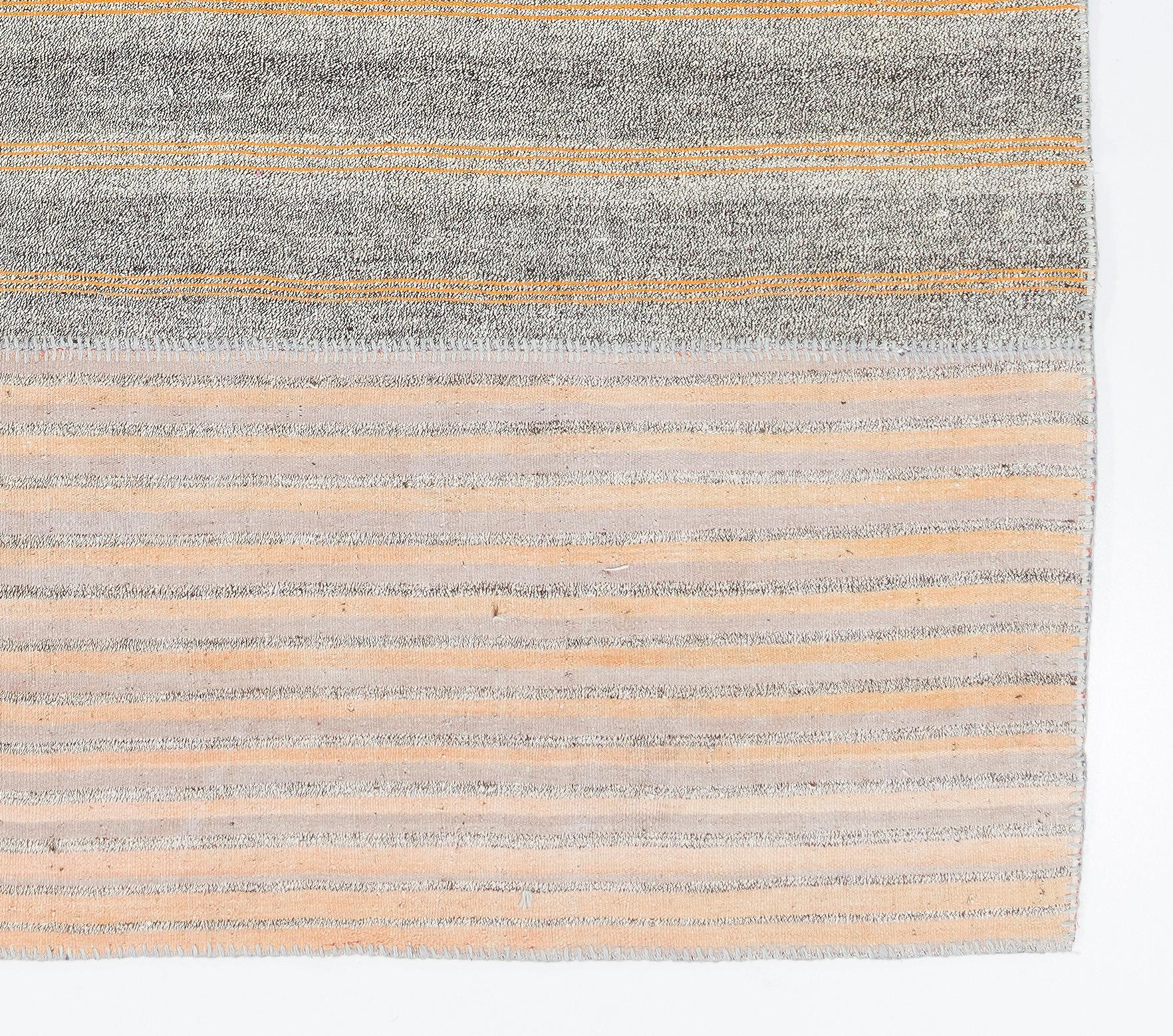 8.6x11.7 Ft Vintage Kilim Rug, Flat-Weave Floor Covering. Gray, Orange, White  In Good Condition For Sale In Philadelphia, PA