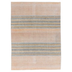 8.6x11.7 Ft Vintage Kilim Rug, Flat-Weave Floor Covering. Gray, Orange, White 