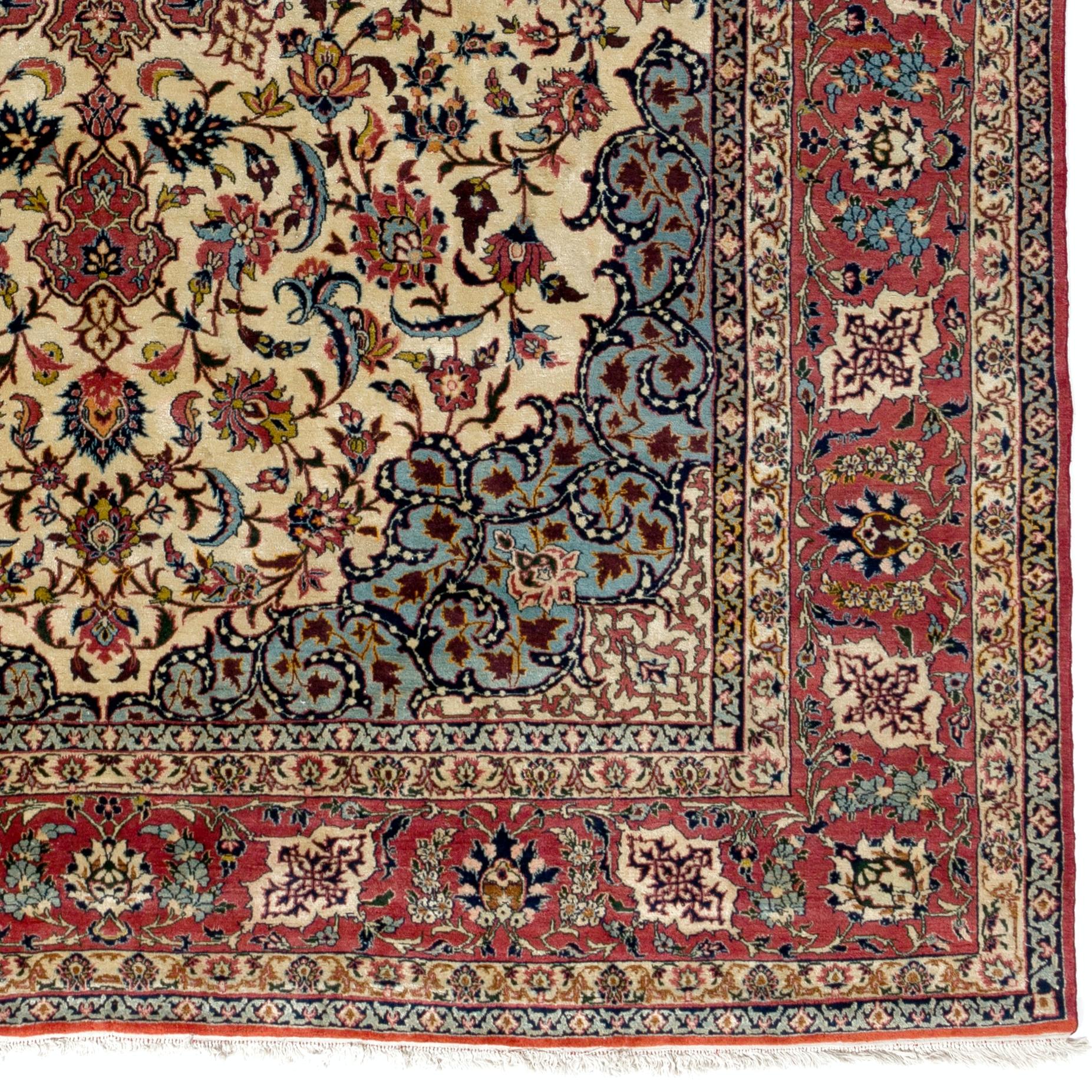 Hand-Knotted 8.6x11.8 ft Antique Persian Isfahan Rug, Fine Traditional Oriental Carpet For Sale