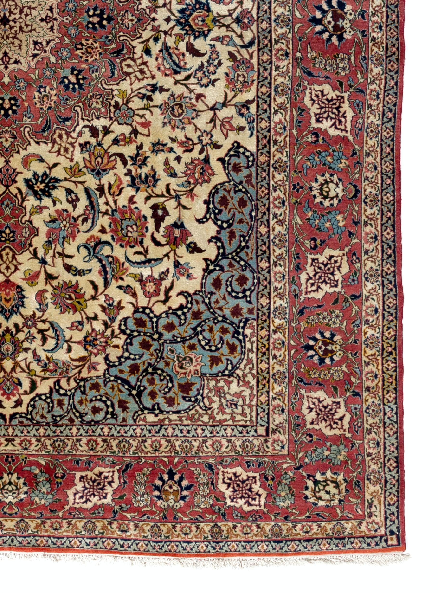 Hand-Knotted 8.6x11.8 ft Antique Persian Isfahan Rug, Fine Traditional Oriental Carpet For Sale