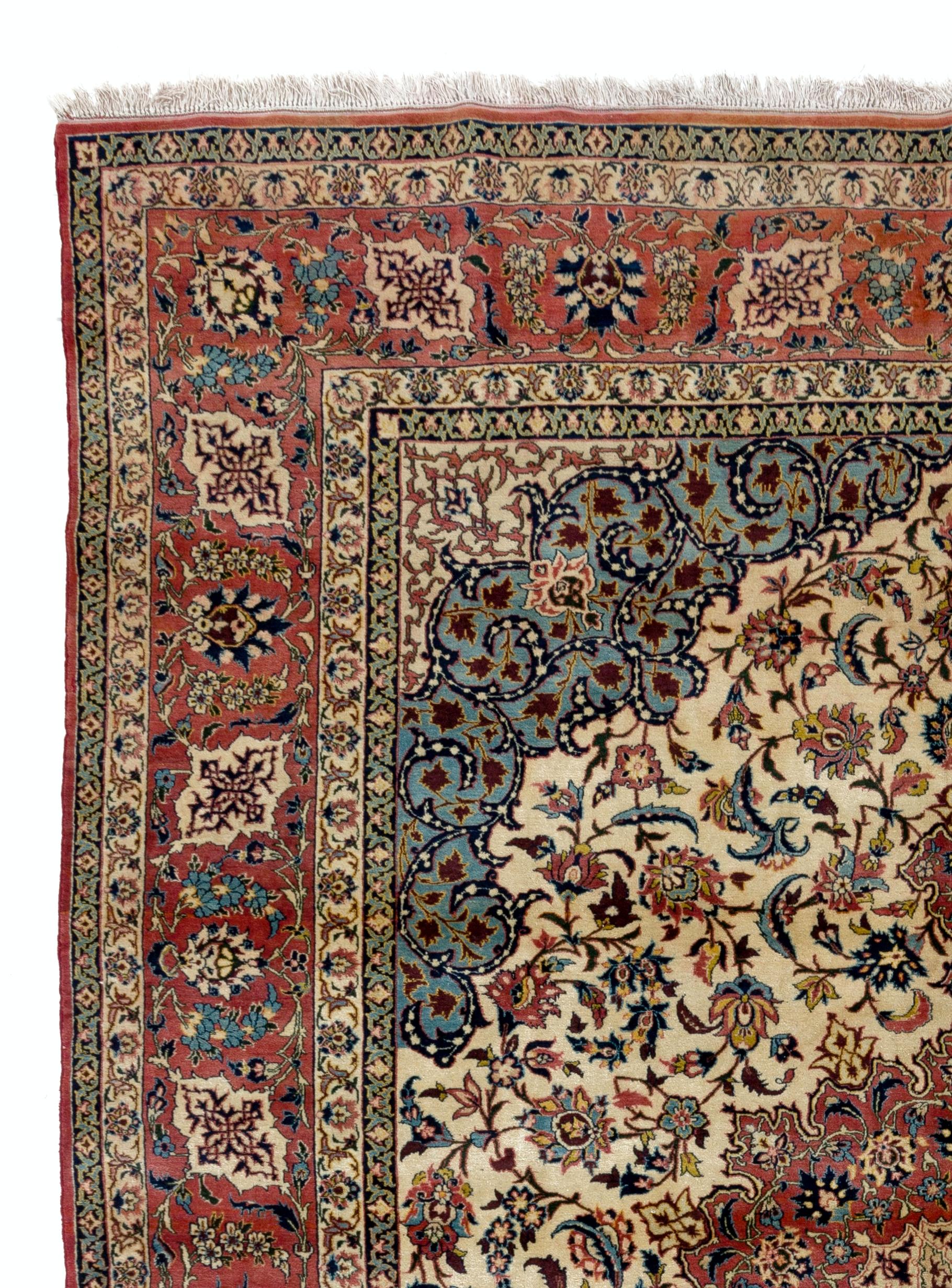 Wool 8.6x11.8 ft Antique Persian Isfahan Rug, Fine Traditional Oriental Carpet For Sale
