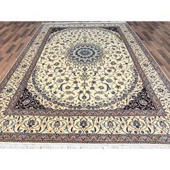 8'6"x11'8" Ivory Persian Nain 400 KPSI Wool and Silk Hand Knotted Oriental Rug