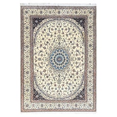 8
6"x11
8" Ivory Persian Nain 400 KPSI Wool and Silk Hand Knotted Oriental Rug