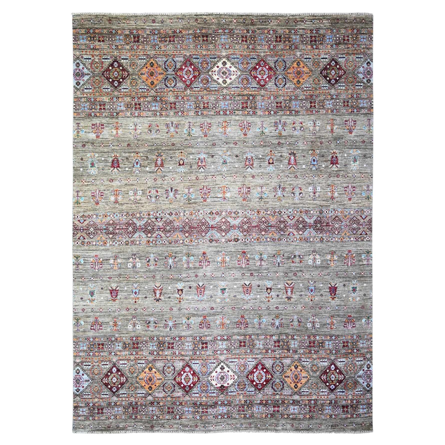 8'6 "x11'8" Sage Gray Afghan Super Kazak Tappeto orientale in lana lucida annodato a mano