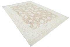 8.6x12 ft Handknotted Turkish Oushak Style Rug,  Floral Patterned Beige Carpet