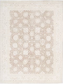 8.6x12 ft Handknotted Turkish Oushak Style Rug,  Floral Patterned Beige Carpet