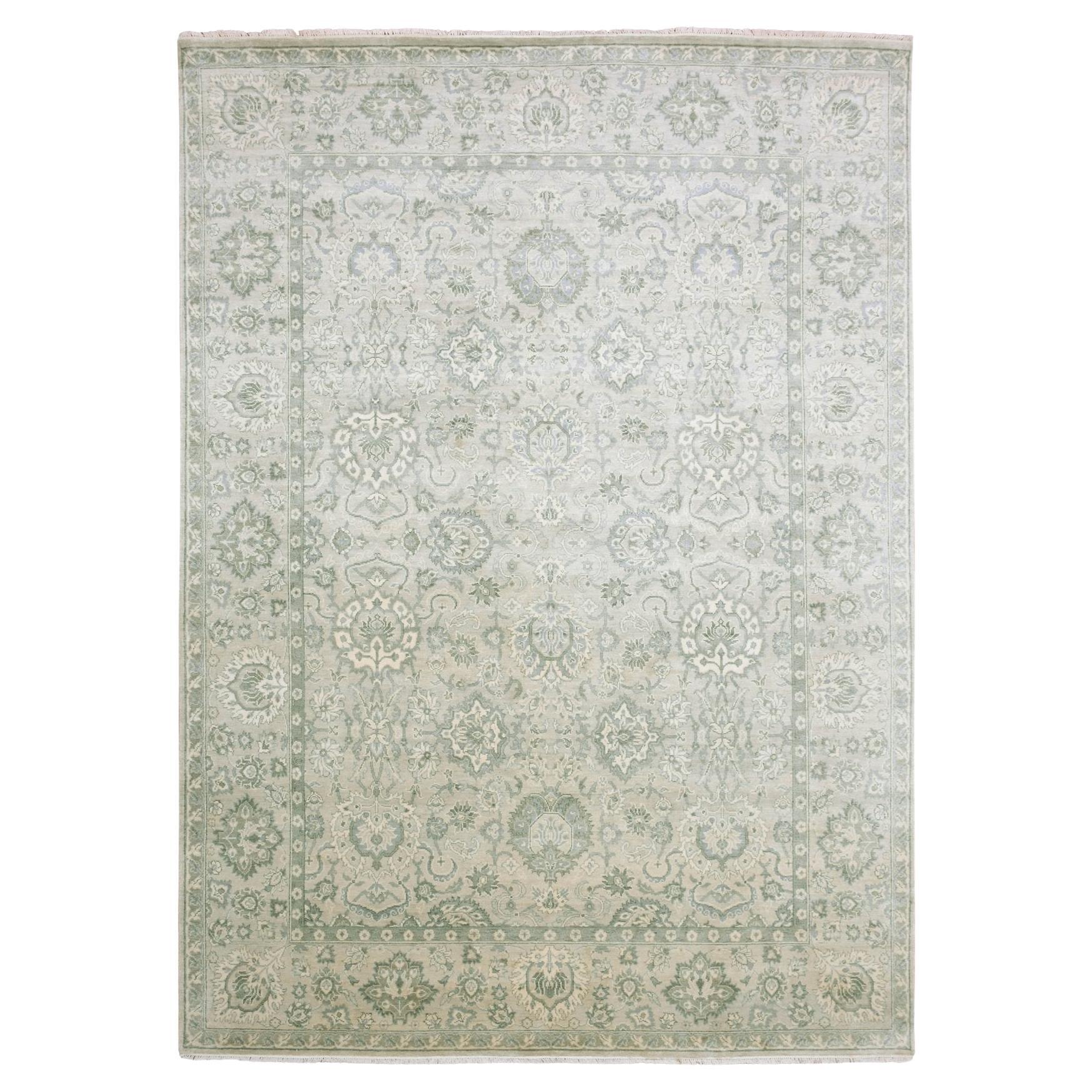 8'6"x12' Oushak Design Real and Pure Silk Washed Out Hand Knotted Oriental Rug