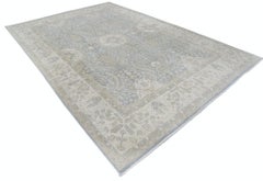 8.6x12.3 ft Handknotted Light Blue, Ivory Rug. Traditional Floral Pattern Carpet