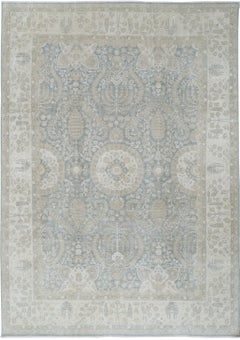 8.6x12.3 ft Handknotted Light Blue, Ivory Rug. Traditional Floral Pattern Carpet