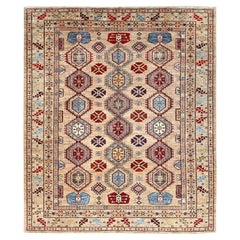 8
6 "x9
10" Irischer cremefarbener brauner afghanischer Super Kazak Wolle Handgeknüpfter Orientteppich