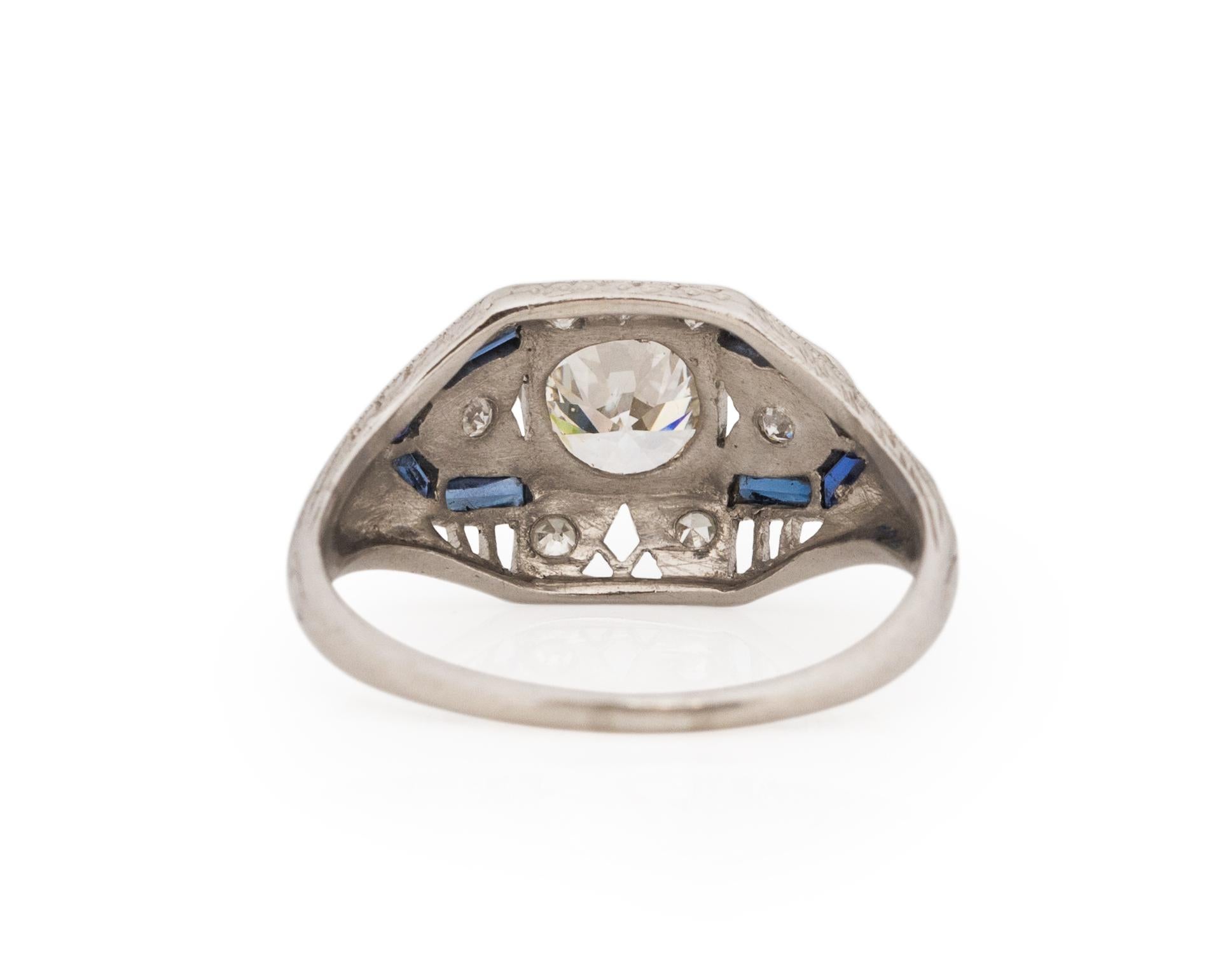 Bague de fiançailles Art déco en platine avec diamants de 0,87 carat Bon état - En vente à Hicksville, NY