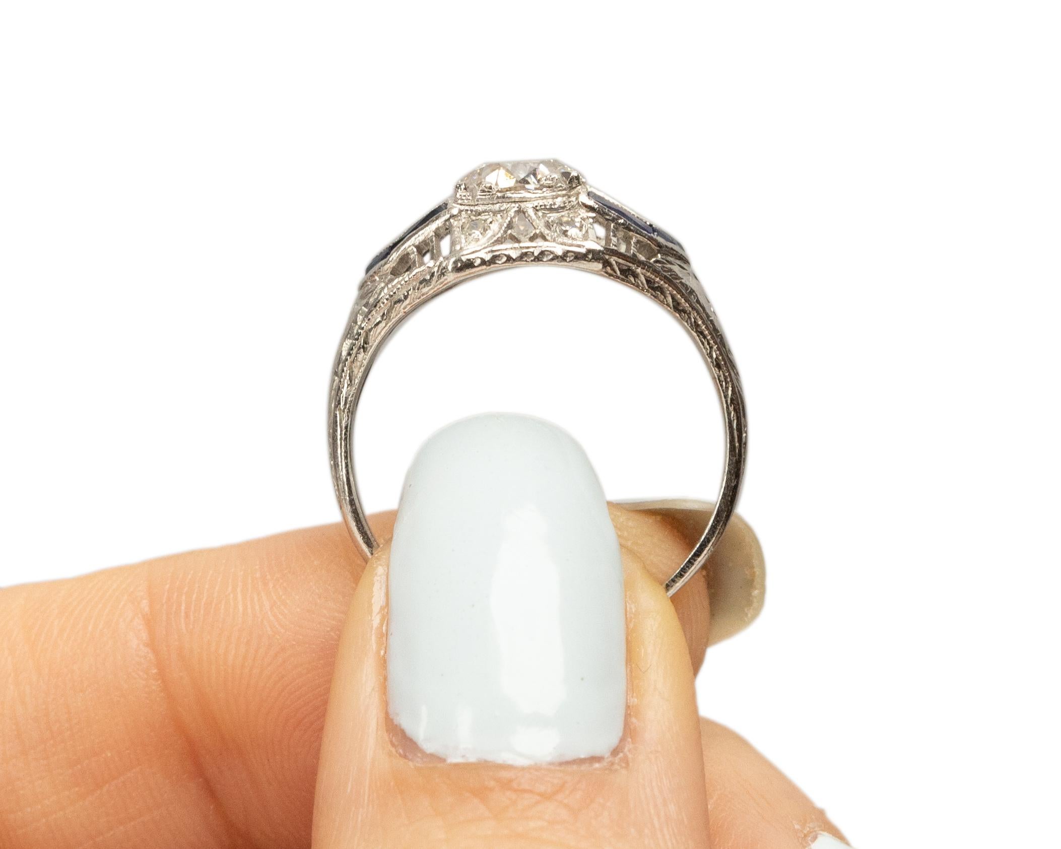 Bague de fiançailles Art déco en platine avec diamants de 0,87 carat en vente 3