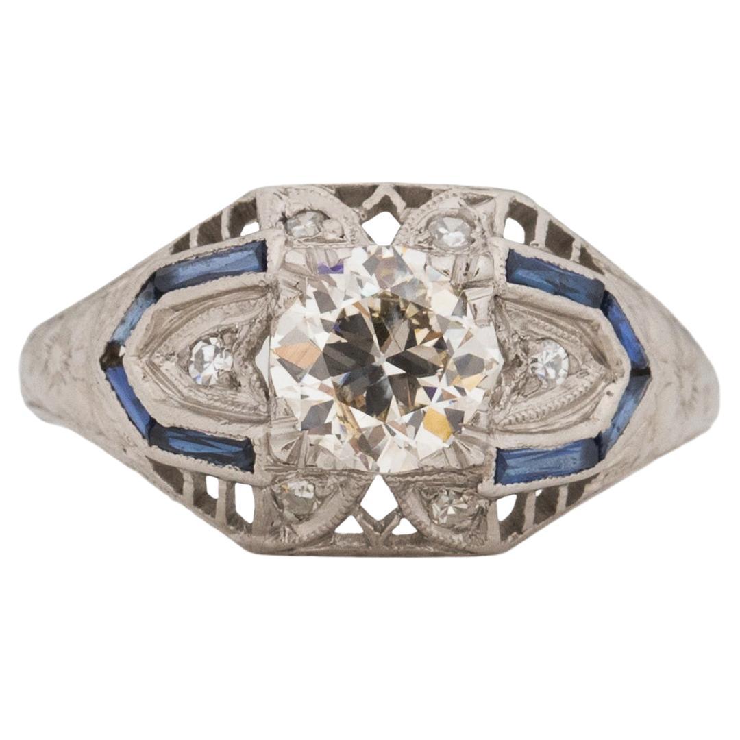 .87 Carat Art Deco Diamond Platinum Engagement Ring For Sale