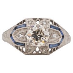 Antique .87 Carat Art Deco Diamond Platinum Engagement Ring