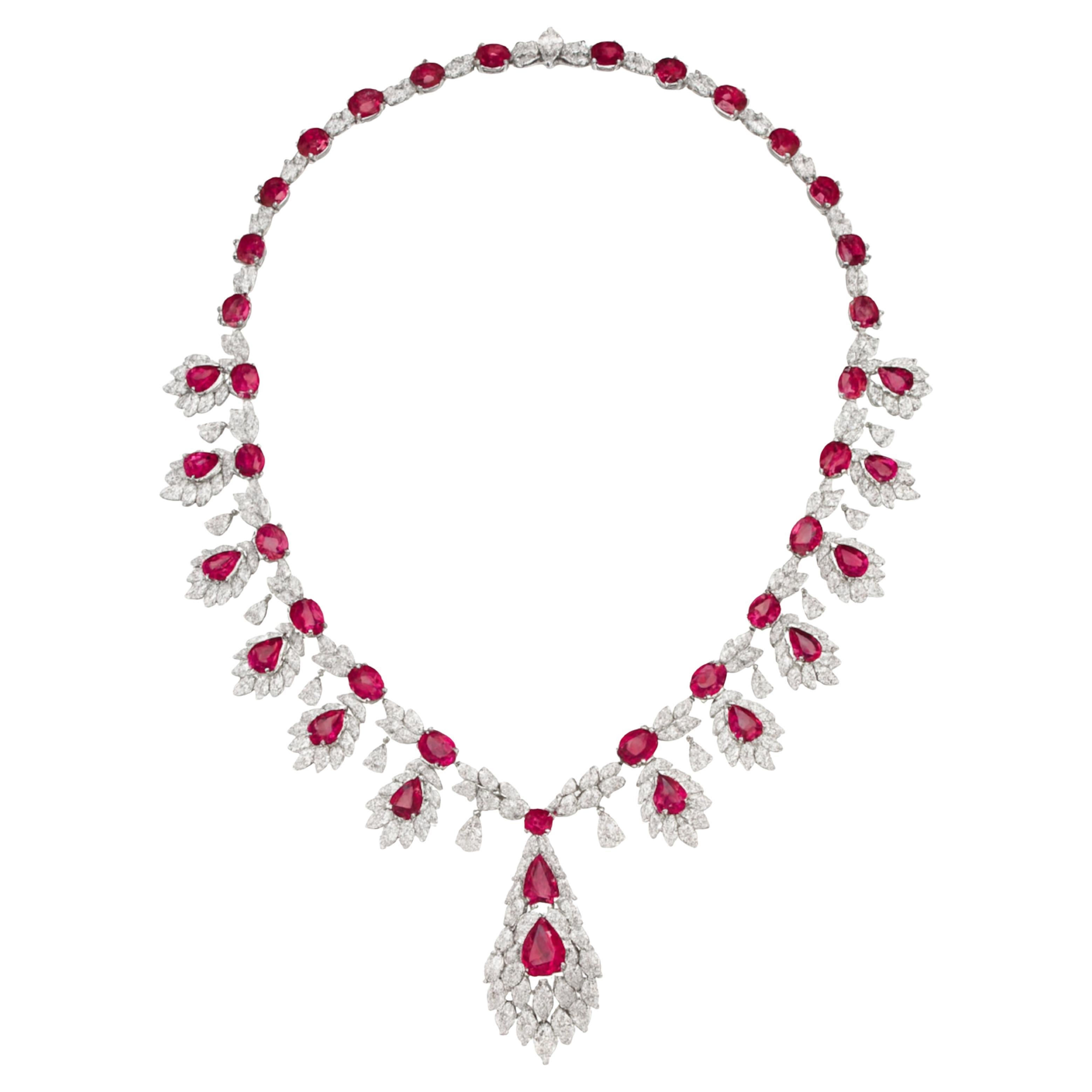 GIA & AGL Certified 18K White Gold Ruby and Diamond Cleopatra Cocktail Necklace

A striking statement of luxury and artistry, this extraordinary 18K white gold cocktail necklace is designed in a bold three-dimensional Cleopatra motif. Set with an