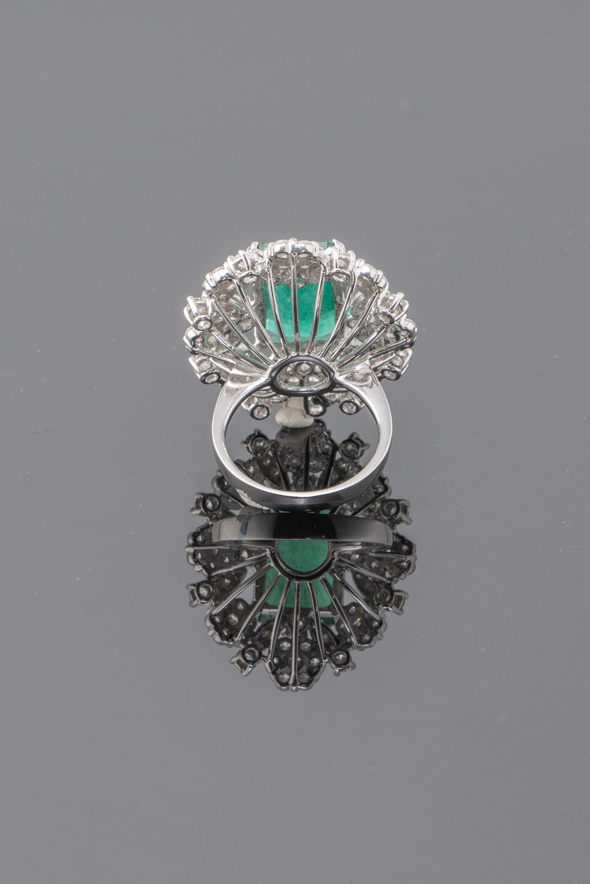 Modern 8.7 Carat Emerald and Diamond Cocktail Engagement Ring For Sale