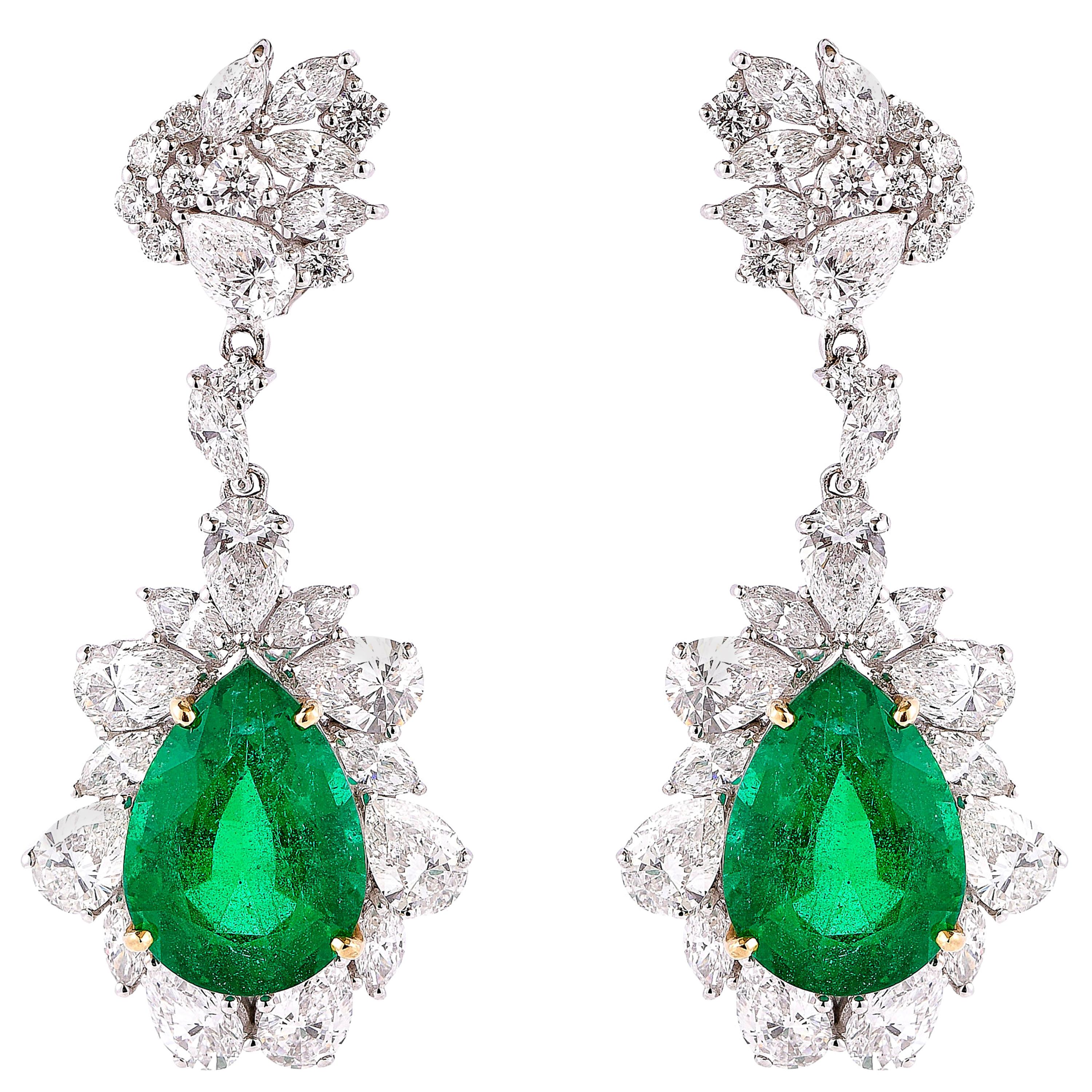 8.7 Carat Emerald and Diamond Earrings in 18 Karat White Gold For Sale