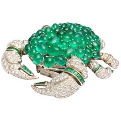 87 Carat Emerald Diamond Gold Crab Brooch